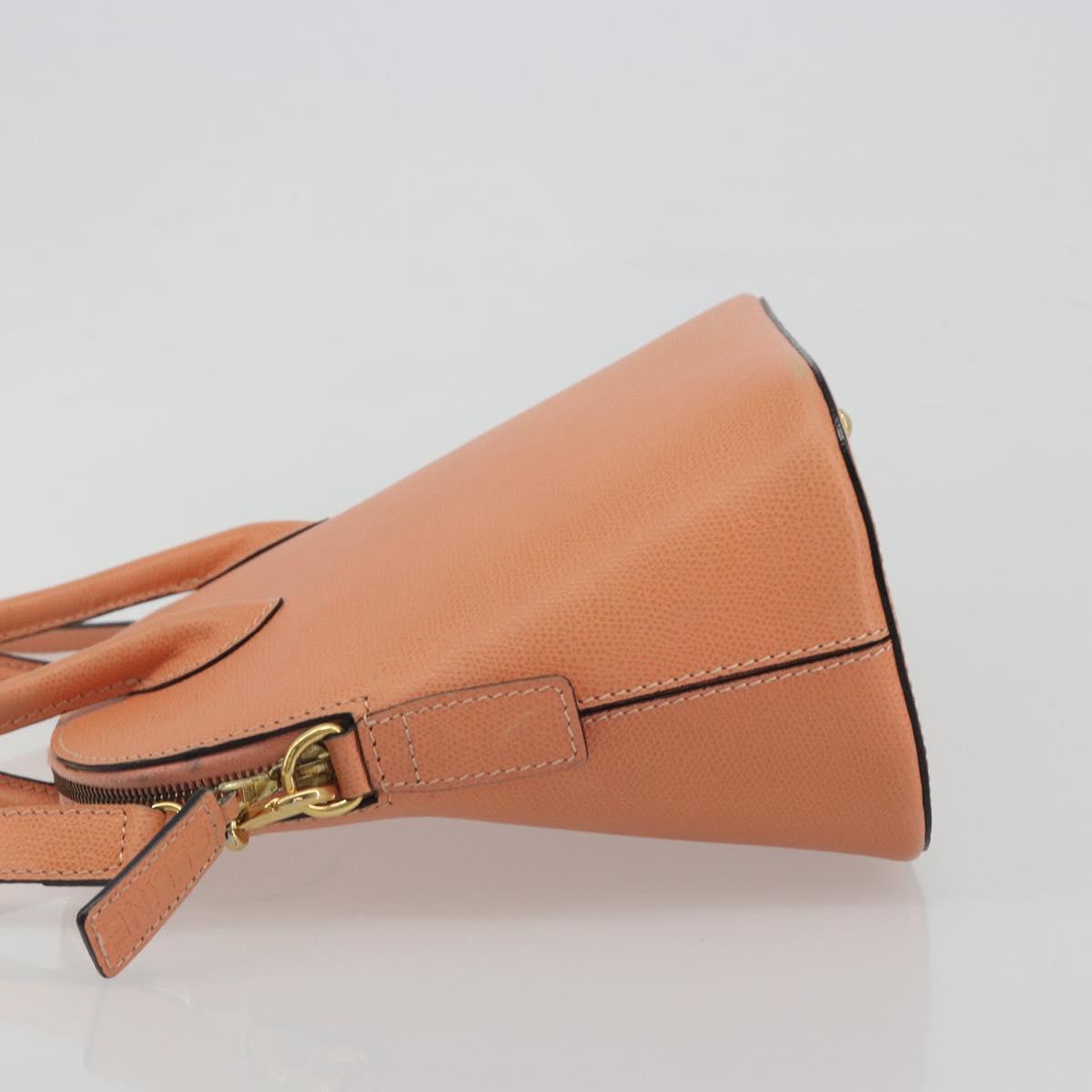 CELINE Hand Bag Leather 2way Orange Gold Tone Auth 195791A