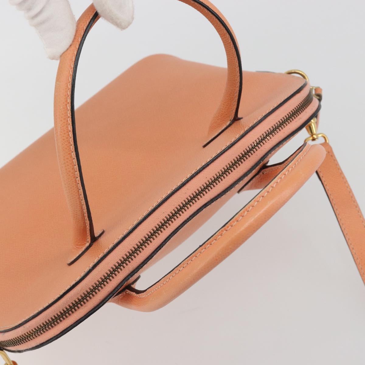 CELINE Hand Bag Leather 2way Orange Gold Tone Auth 195791A