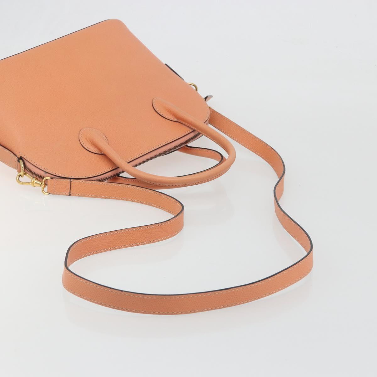 CELINE Hand Bag Leather 2way Orange Gold Tone Auth 195791A