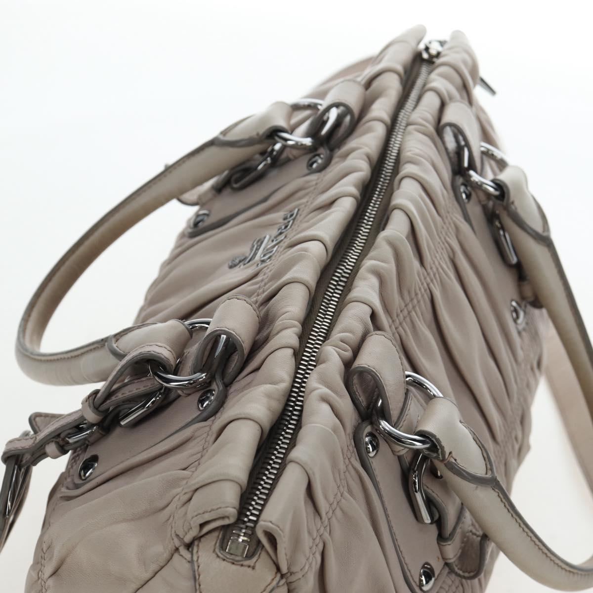 PRADA Gathered Hand Bag Leather 2way Gray Silver Auth 195793V