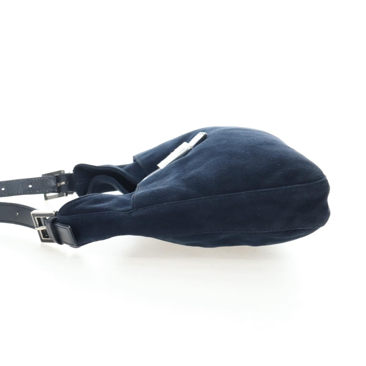 FENDI Mamma Baguette Shoulder Bag Suede Navy Silver Auth 195796V