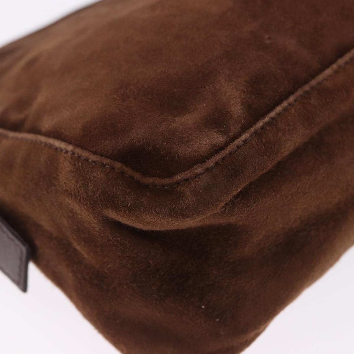 FENDI Mamma Baguette Shoulder Bag Suede Brown Silver Auth 195797V