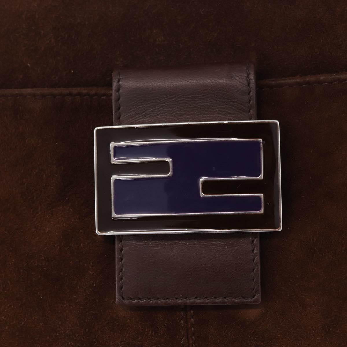 FENDI Mamma Baguette Shoulder Bag Suede Brown Silver Auth 195797V
