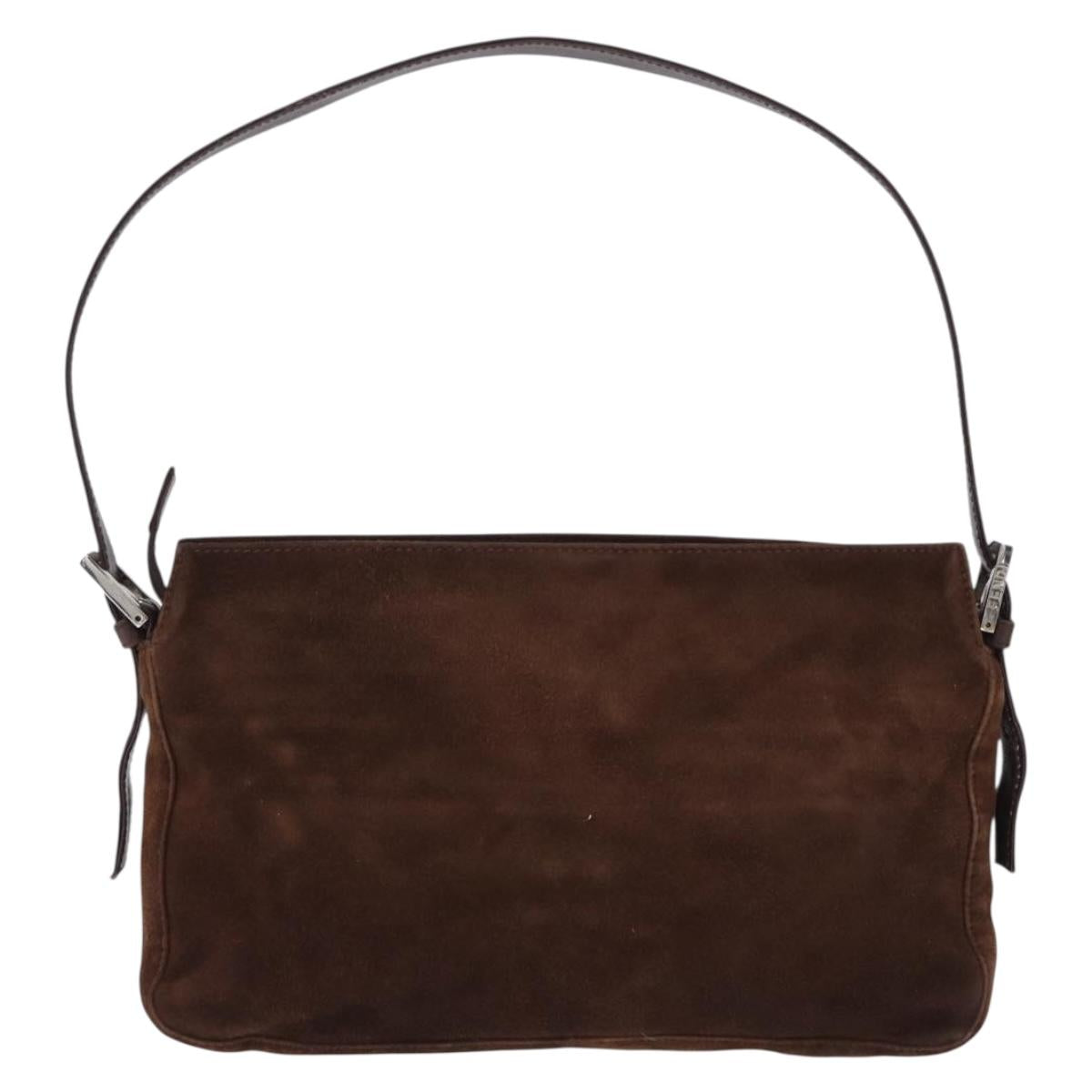 FENDI Mamma Baguette Shoulder Bag Suede Brown Silver Auth 195797V