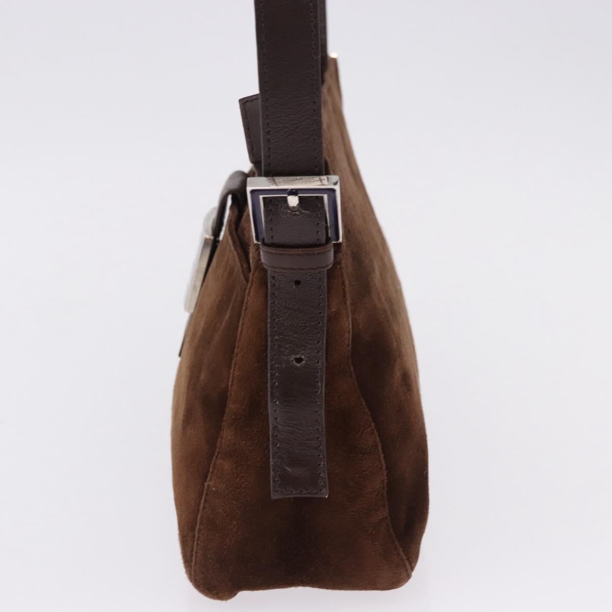 FENDI Mamma Baguette Shoulder Bag Suede Brown Silver Auth 195797V