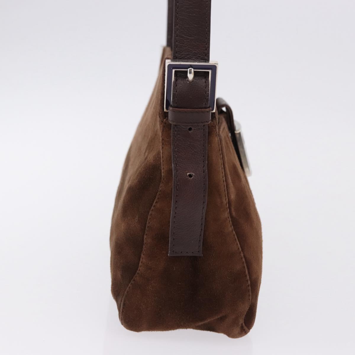 FENDI Mamma Baguette Shoulder Bag Suede Brown Silver Auth 195797V