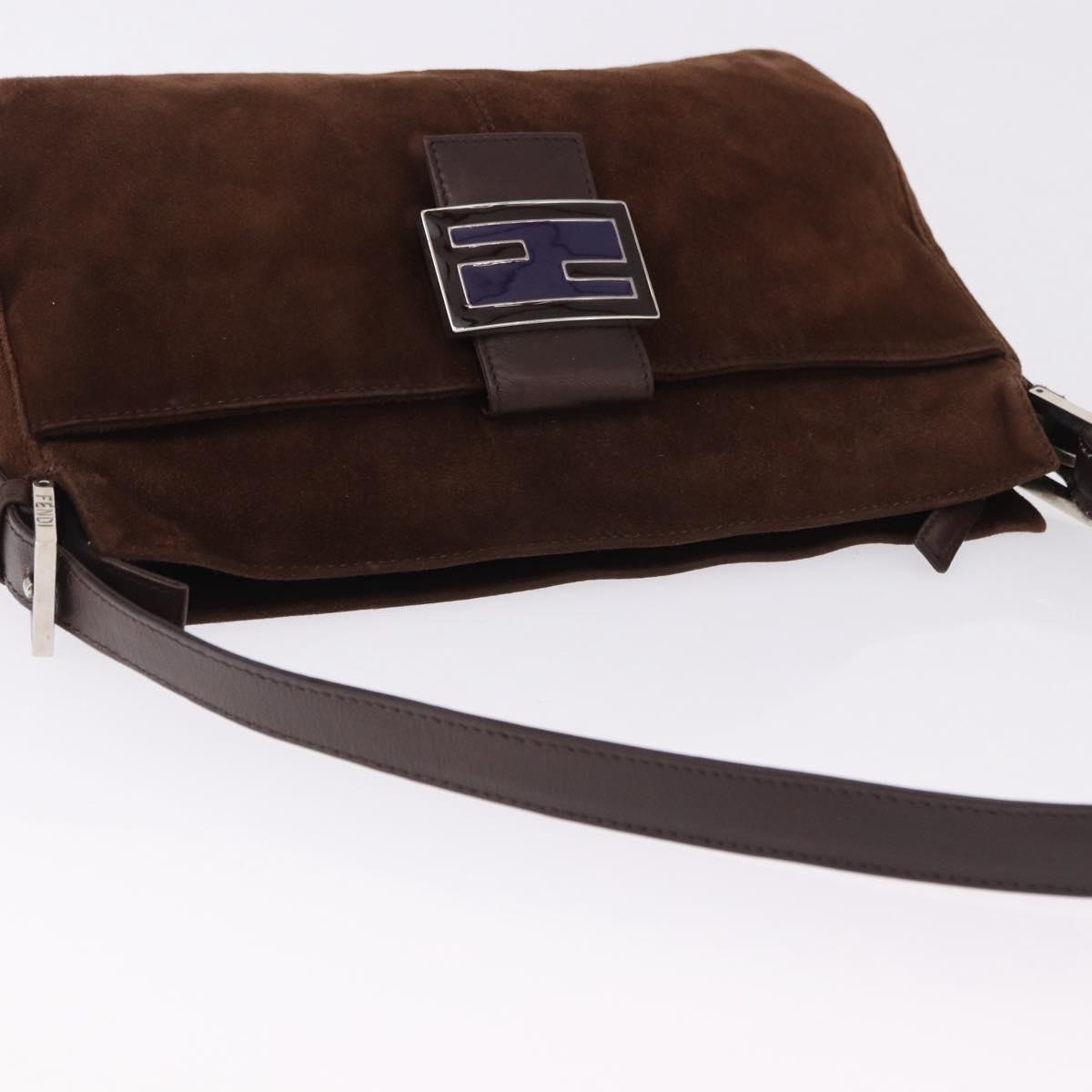 FENDI Mamma Baguette Shoulder Bag Suede Brown Silver Auth 195797V
