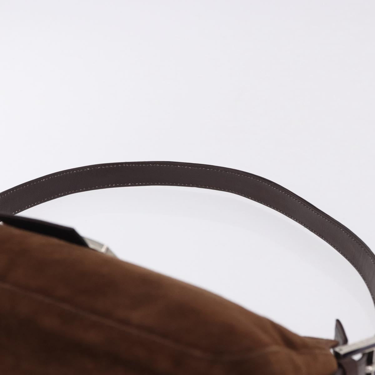 FENDI Mamma Baguette Shoulder Bag Suede Brown Silver Auth 195797V