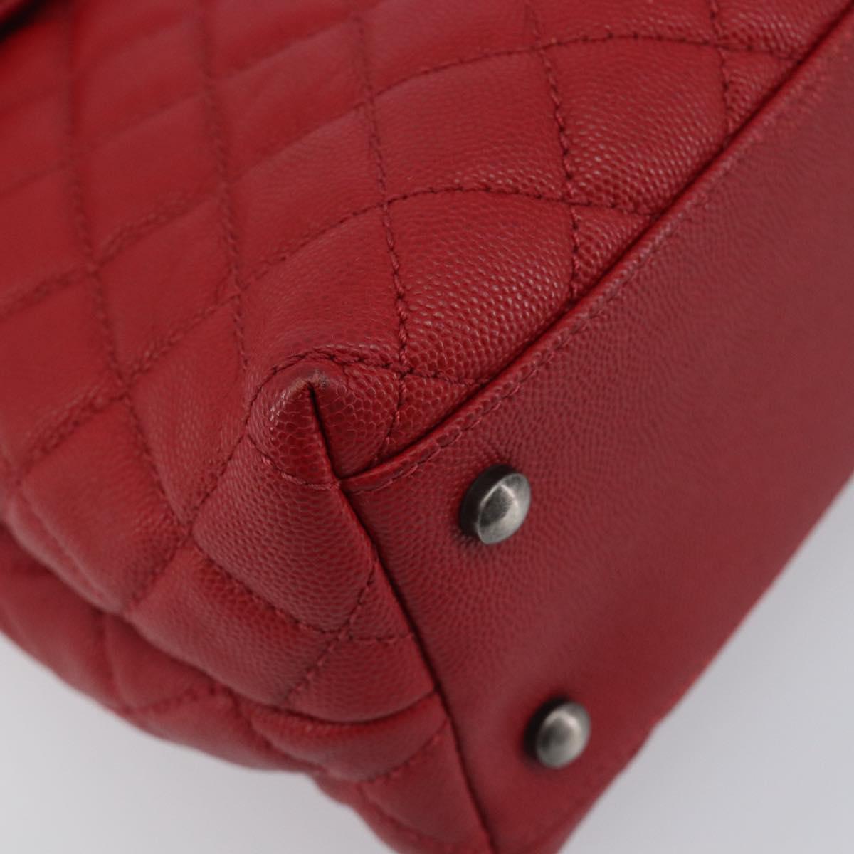 CHANEL Matelasse Coco Handle Chain Bag Caviar Skin 2way Red CC Auth 195900V