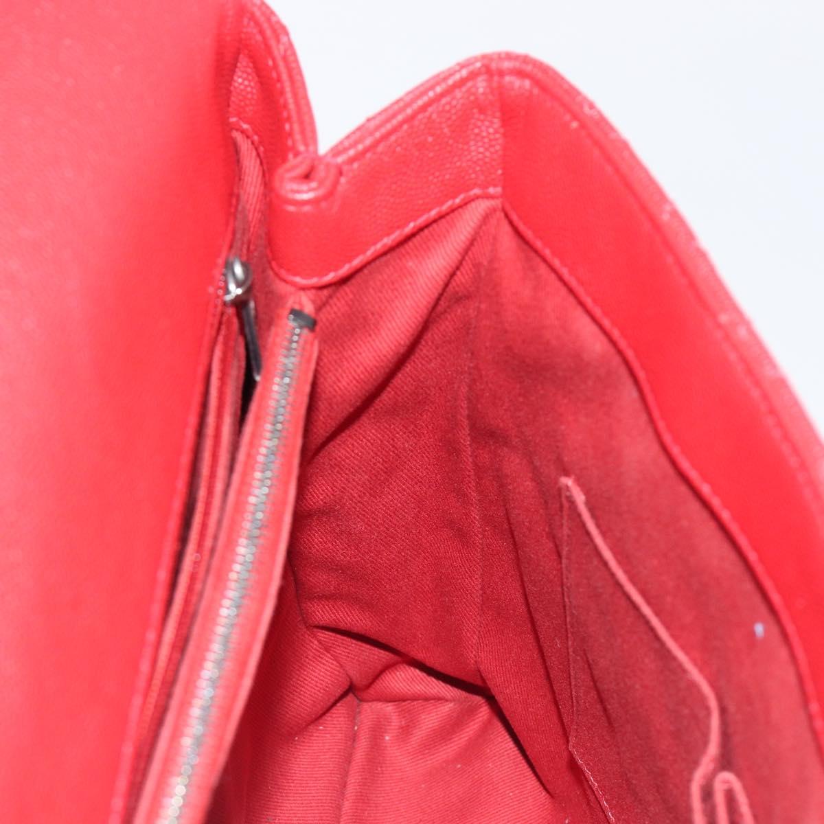 CHANEL Matelasse Coco Handle Chain Bag Caviar Skin 2way Red CC Auth 195900V