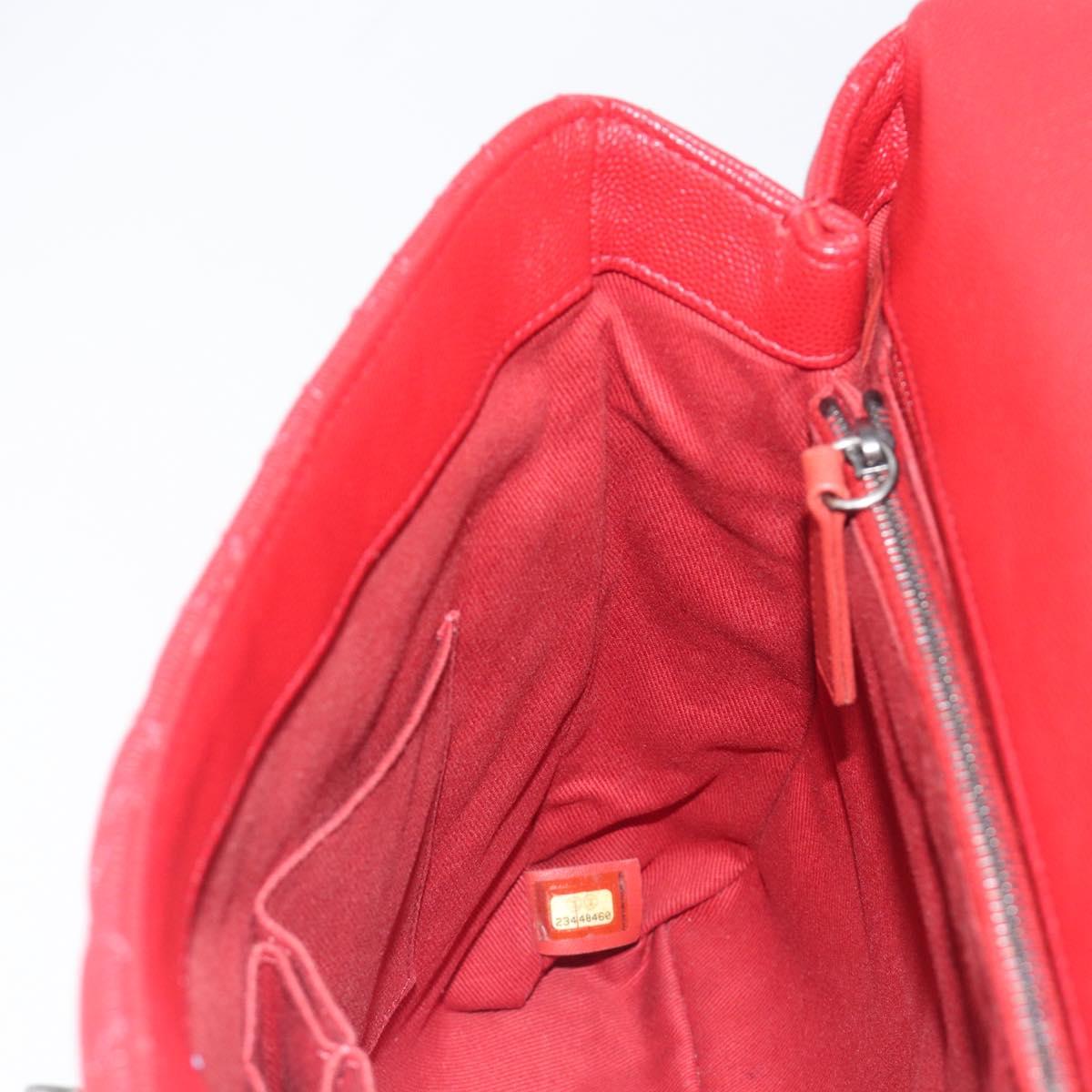 CHANEL Matelasse Coco Handle Chain Bag Caviar Skin 2way Red CC Auth 195900V