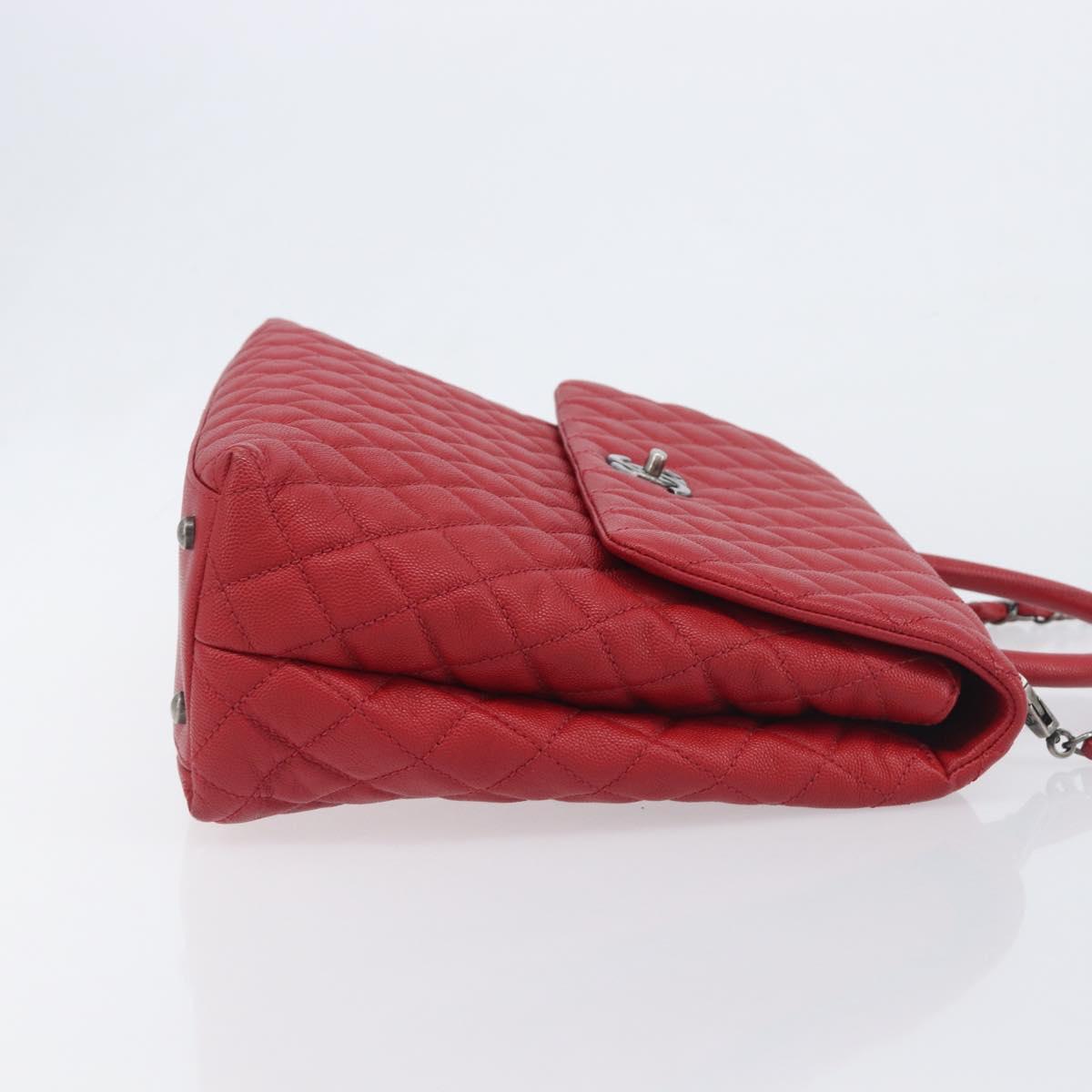 CHANEL Matelasse Coco Handle Chain Bag Caviar Skin 2way Red CC Auth 195900V