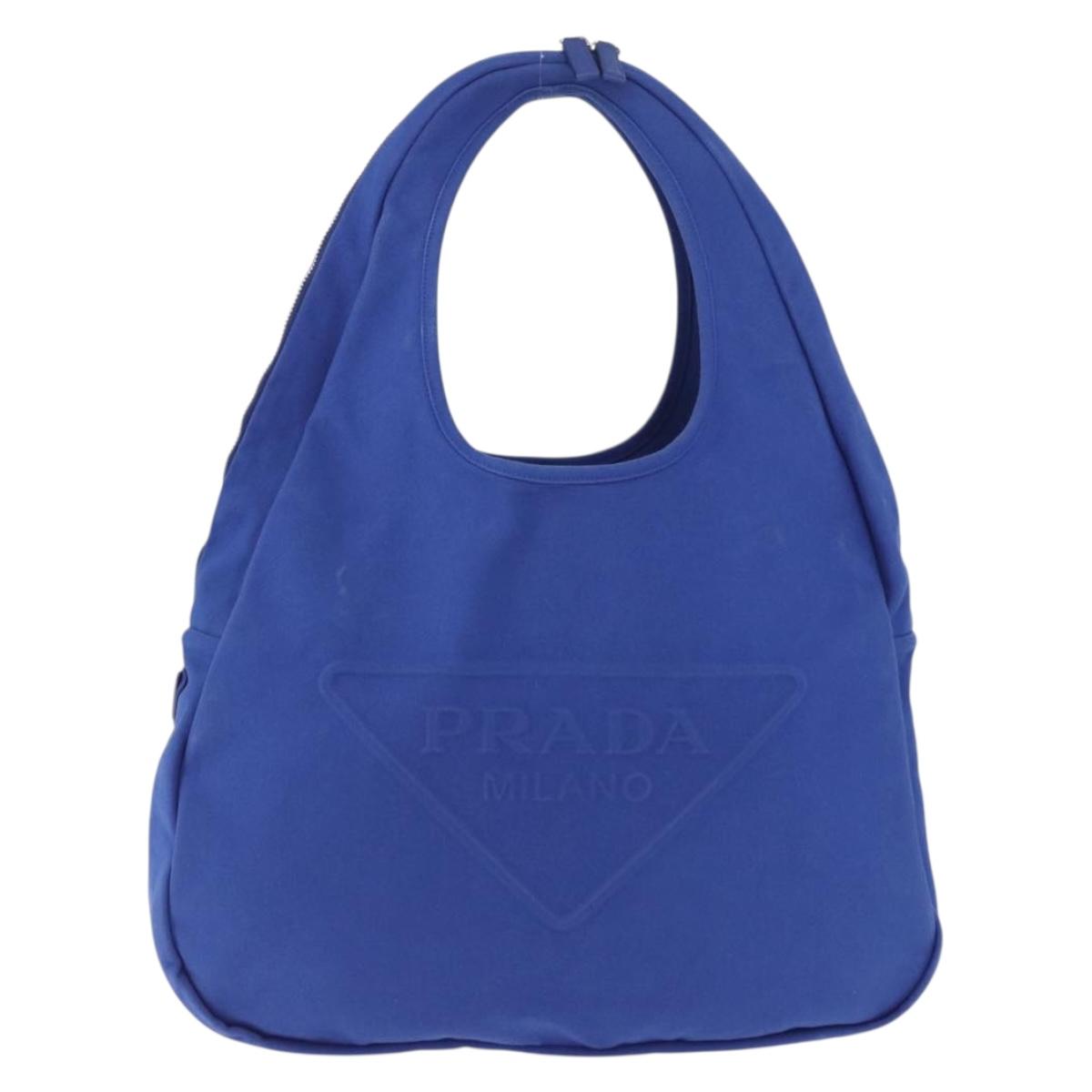 PRADA Shoulder Bag Canvas Blue Silver Auth 195903A