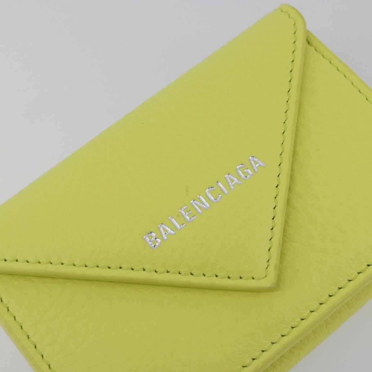 BALENCIAGA Paper Mini Trifold Wallet Leather Yellow Silver 391446 Auth 195909M