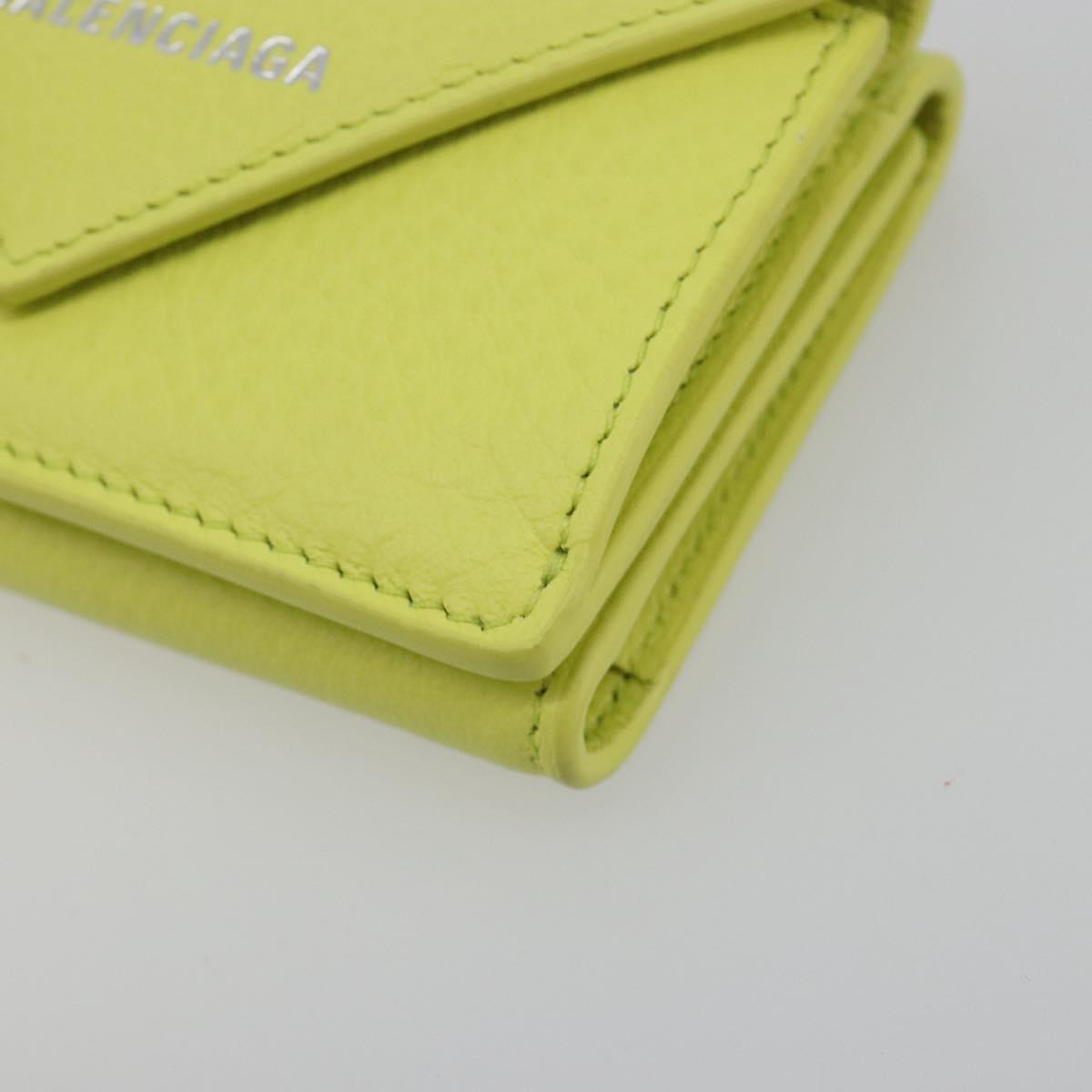 BALENCIAGA Paper Mini Trifold Wallet Leather Yellow Silver 391446 Auth 195909M