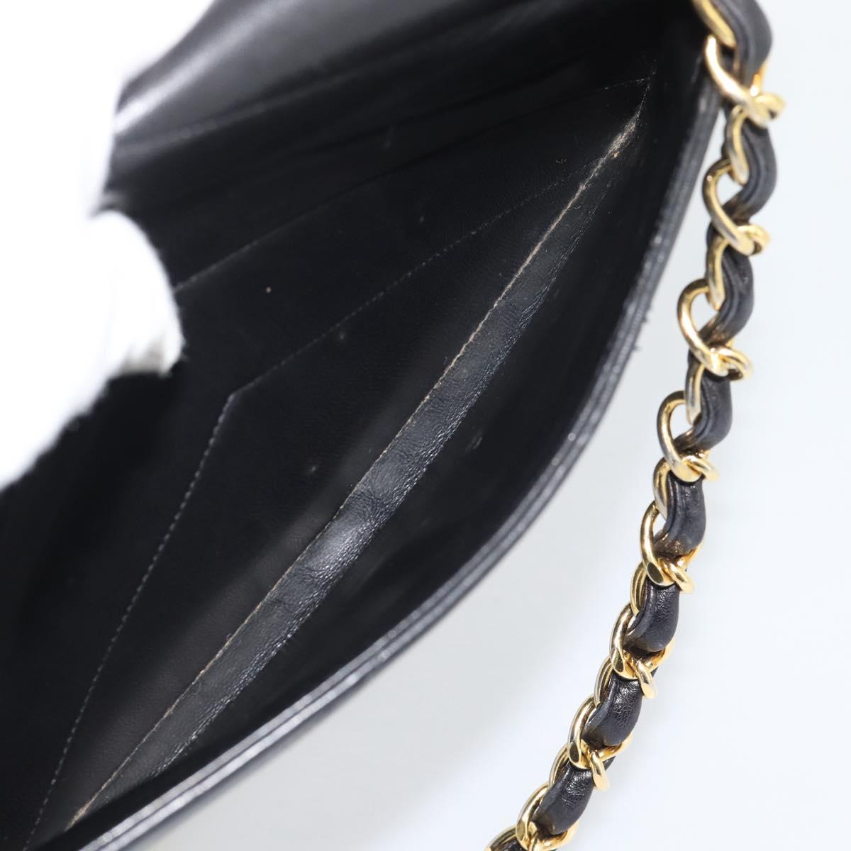 CHANEL V stitch Chain Shoulder Bag Lamb Skin Black Gold CC Auth 195911V