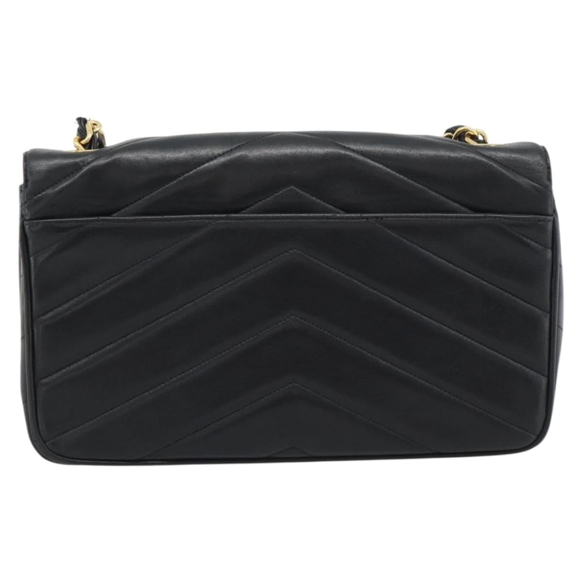 CHANEL V stitch Chain Shoulder Bag Lamb Skin Black Gold CC Auth 195911V