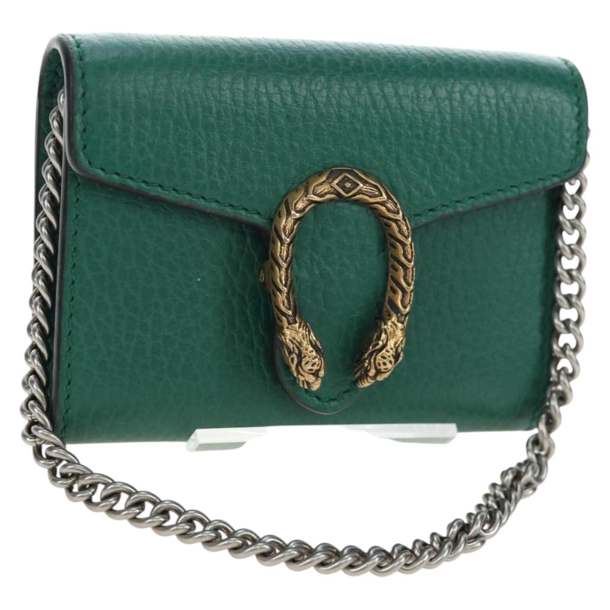 GUCCI Dionysus Chain Wallet Leather Green 574930 Auth 195913M