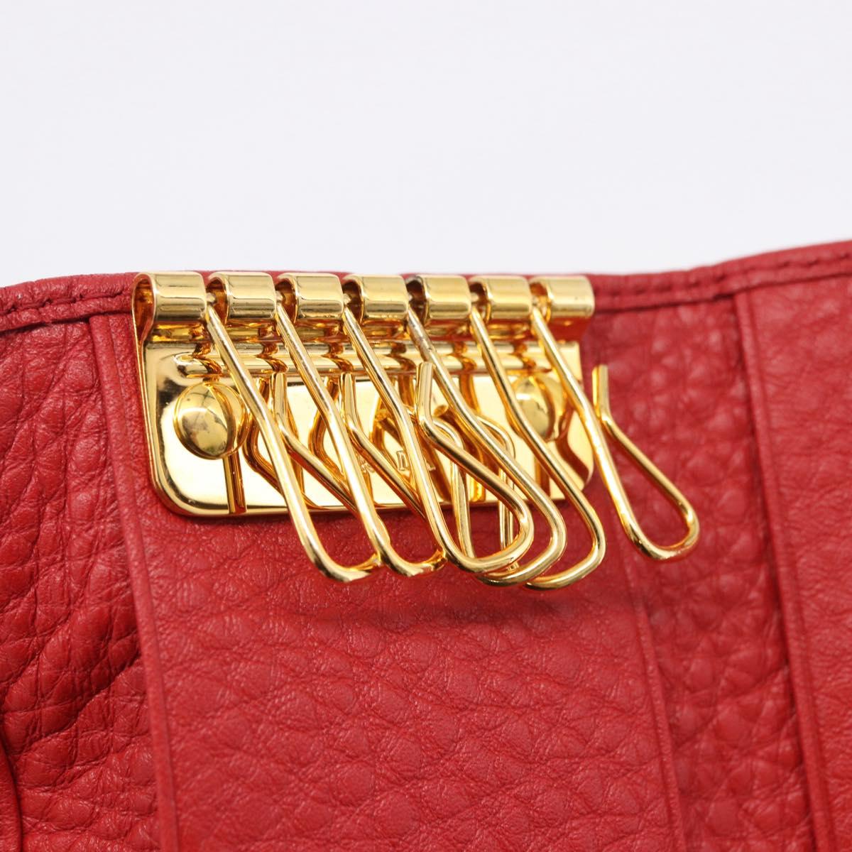 PRADA Key Case Vittero Dino Leather Red Auth 195914A