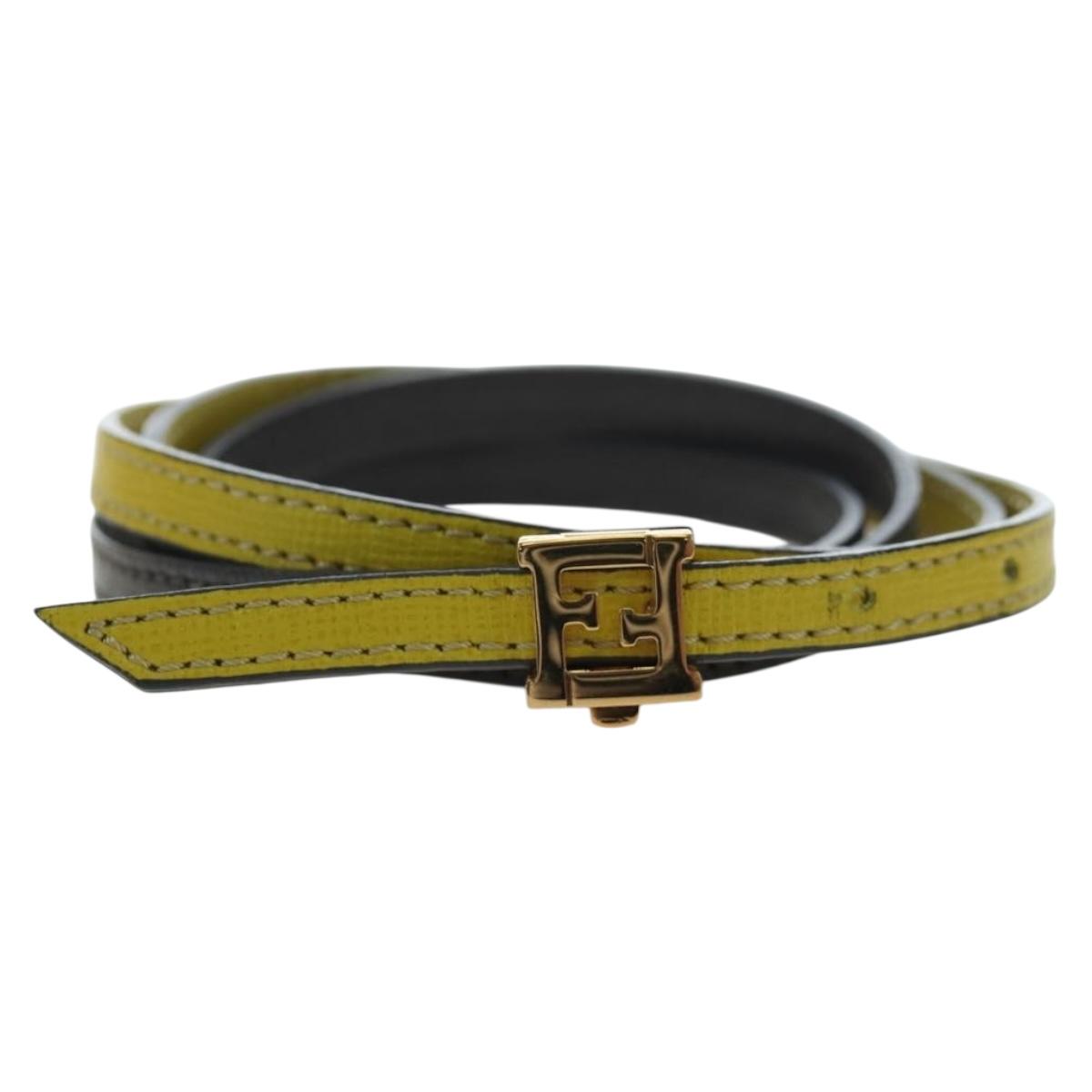 FENDI Bracelet Leather Gray Gold Auth 195915M