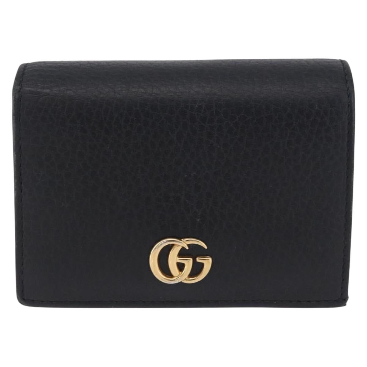GUCCI GG Marmont Bifold Wallet Leather Black Gold 456126 Auth 195918A