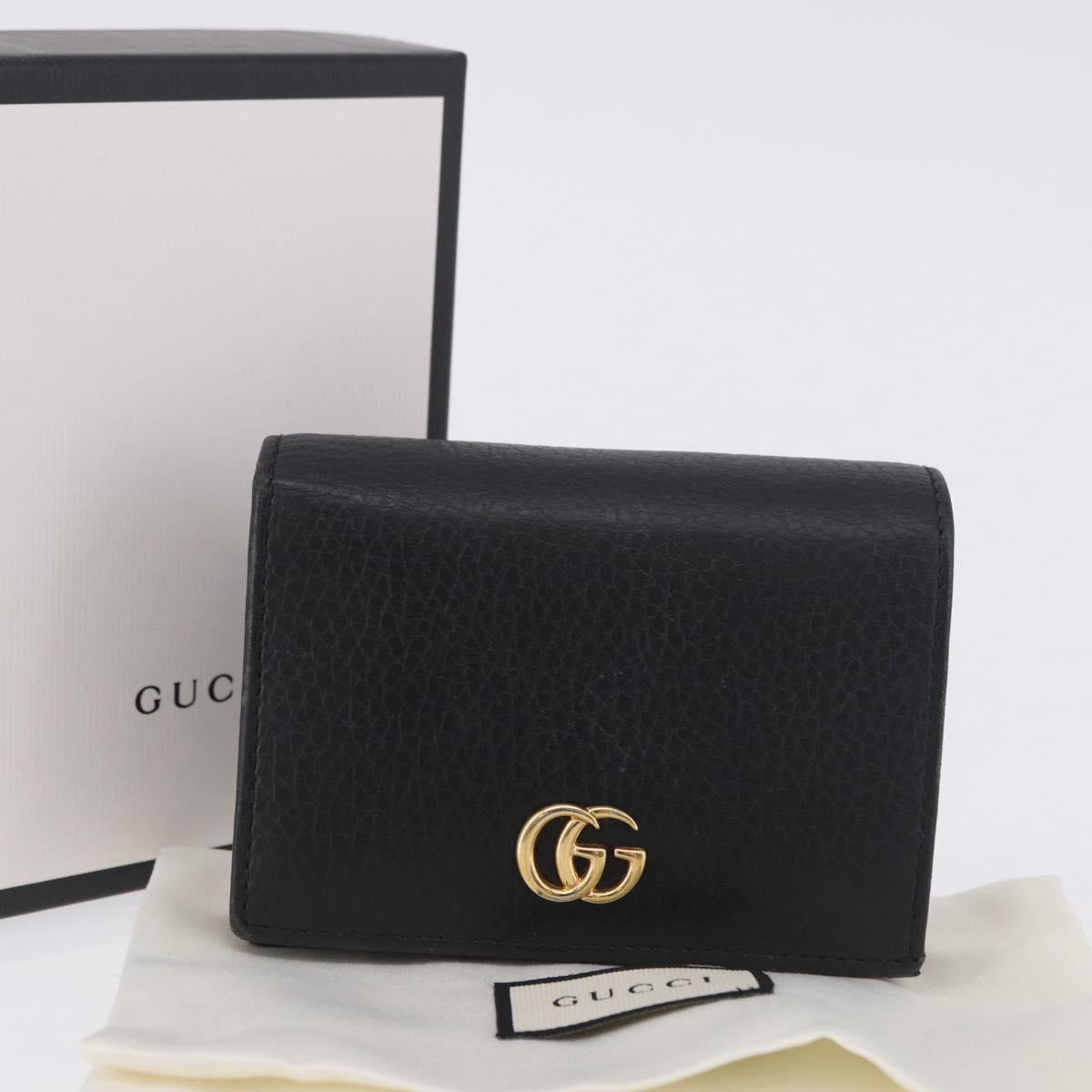 GUCCI GG Marmont Bifold Wallet Leather Black Gold 456126 Auth 195918A