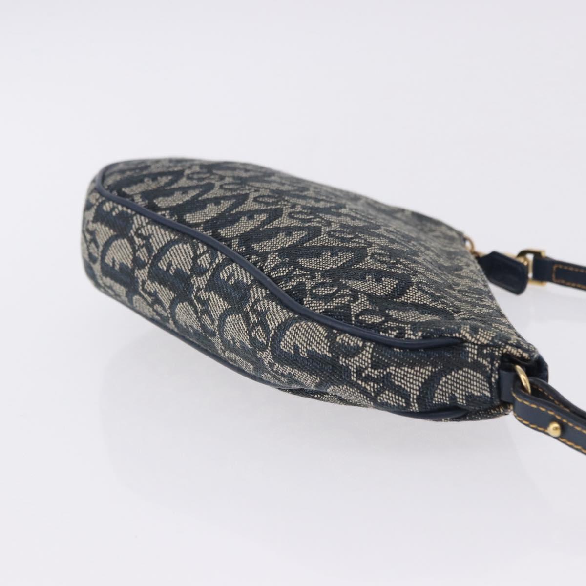 Christian Dior Trotter Canvas Saddle Accessory Pouch Navy Gold Auth 195928V