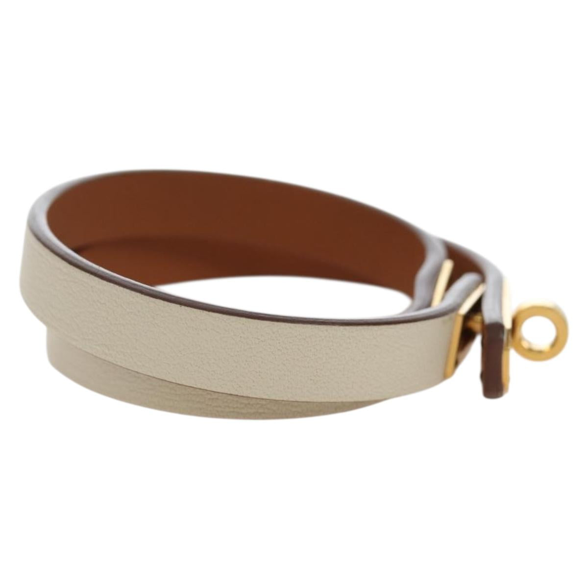HERMES Mini Kelly Double Tour Bracelet Leather Ivory Gold Auth 195932V