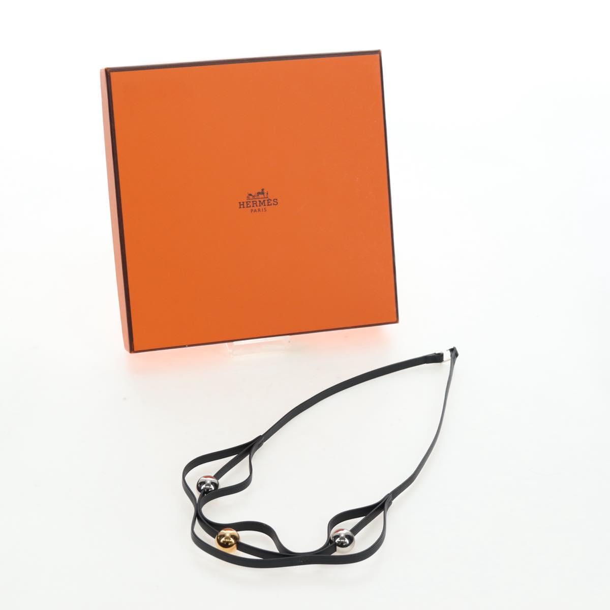 HERMES Necklace Leather Black Auth 195933V