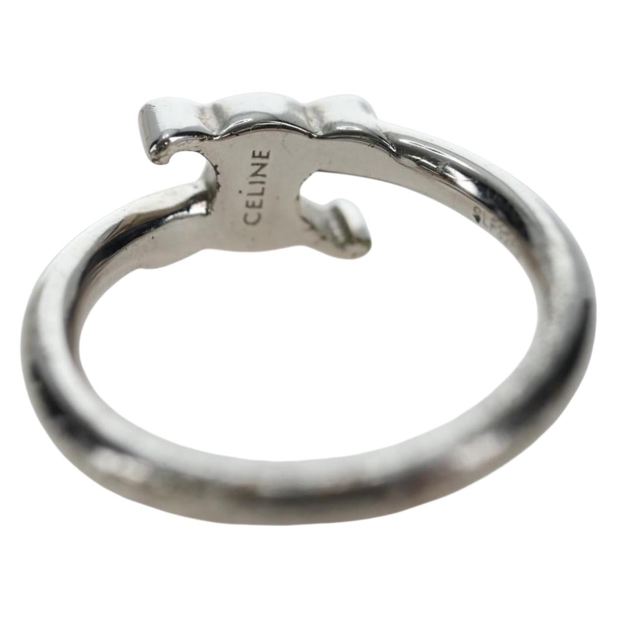 CELINE Trion Asymmetric Ring metal Silver #10(JP Size) Auth 195936M