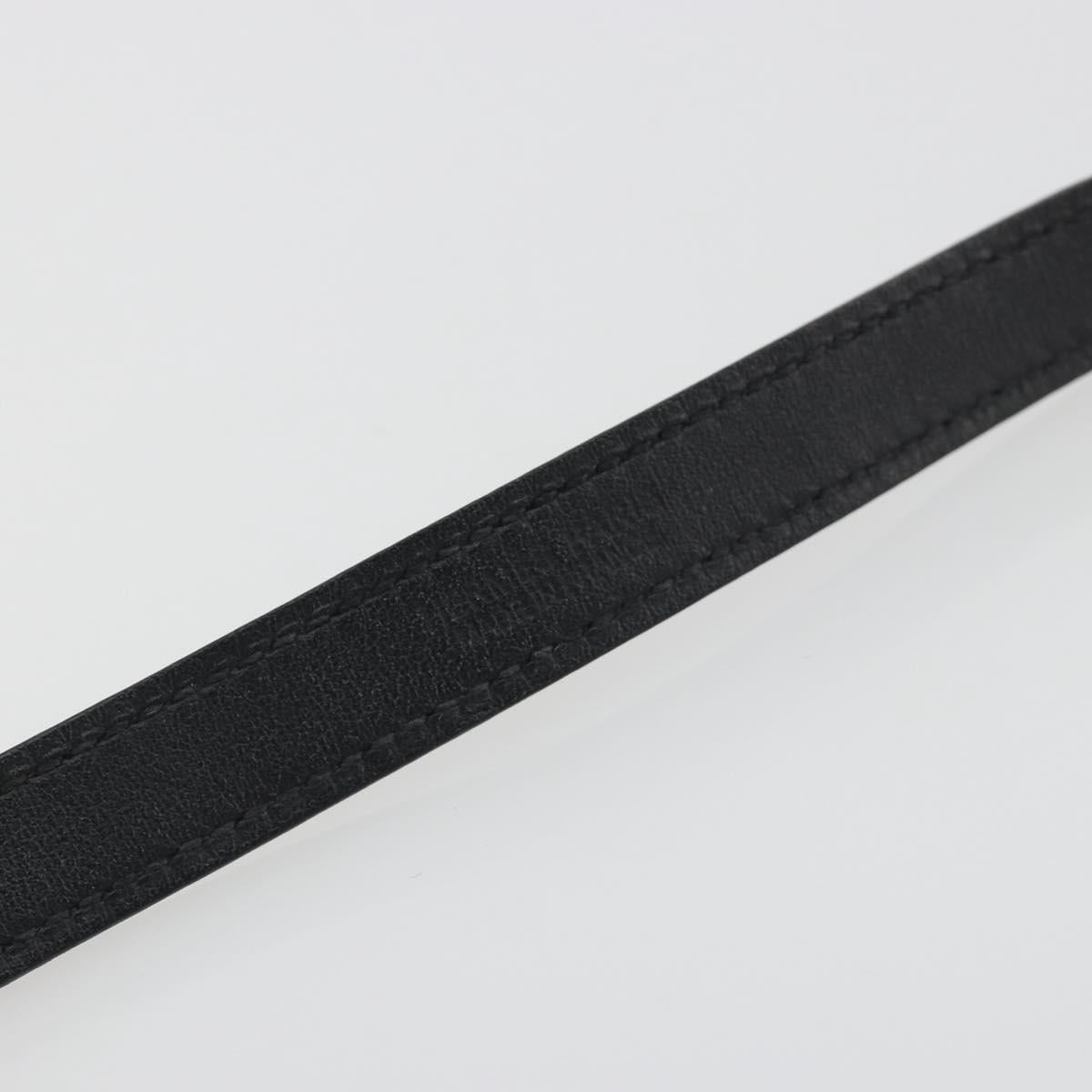 HERMES Papan Bracelet Leather Black Silver Auth 195944M
