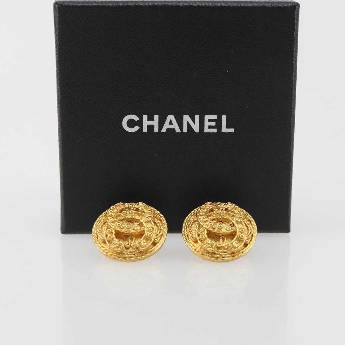 CHANEL Coco Round Earring metal Gold Tone CC Auth 195953V