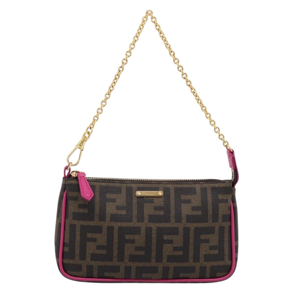 FENDI Zucca Canvas Accessory Pouch PVC Brown Black 8BS073 Auth 195954V