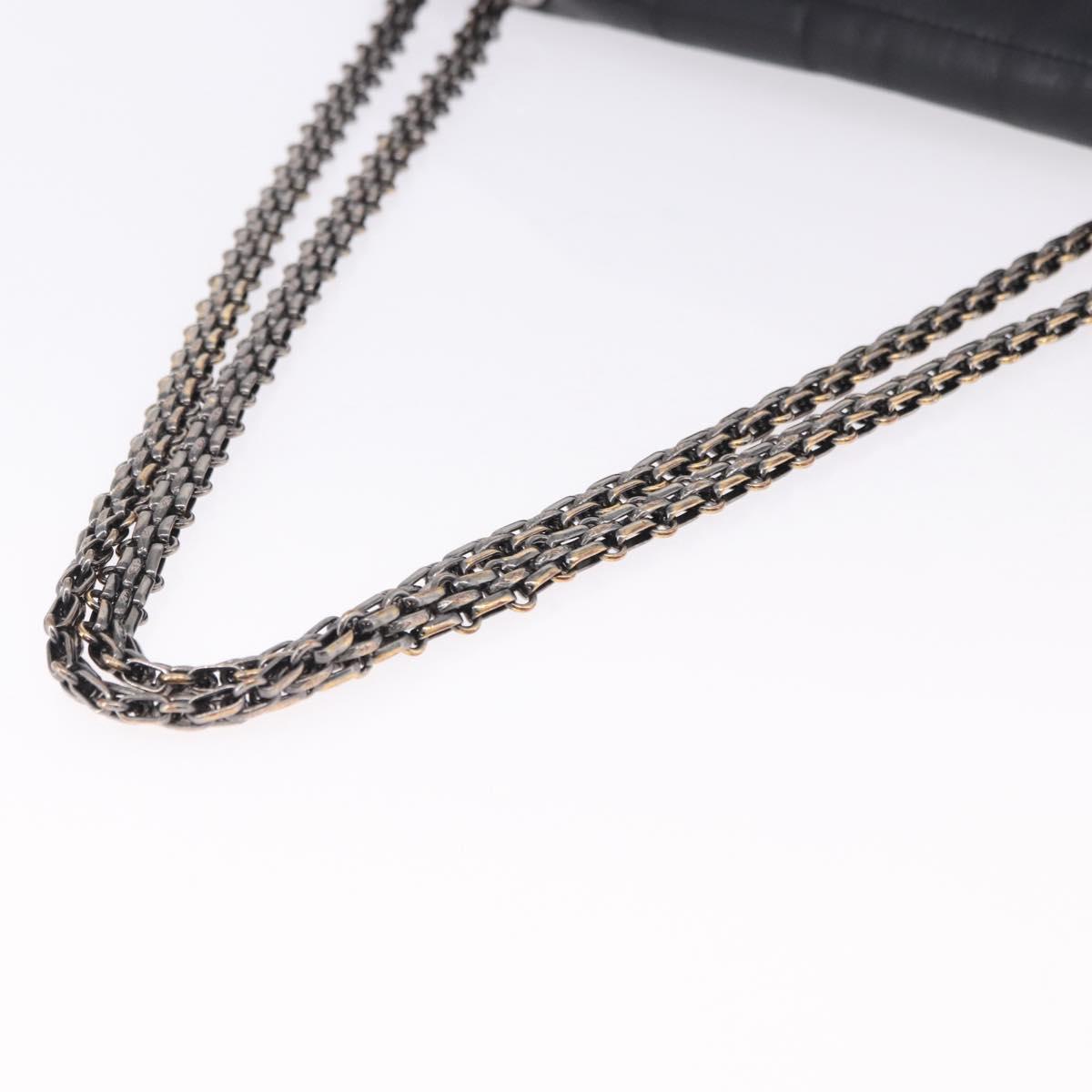 CHANEL Chain Matelasse 2.55 Shoulder Bag Lamb Skin Black Silver CC Auth 195955A
