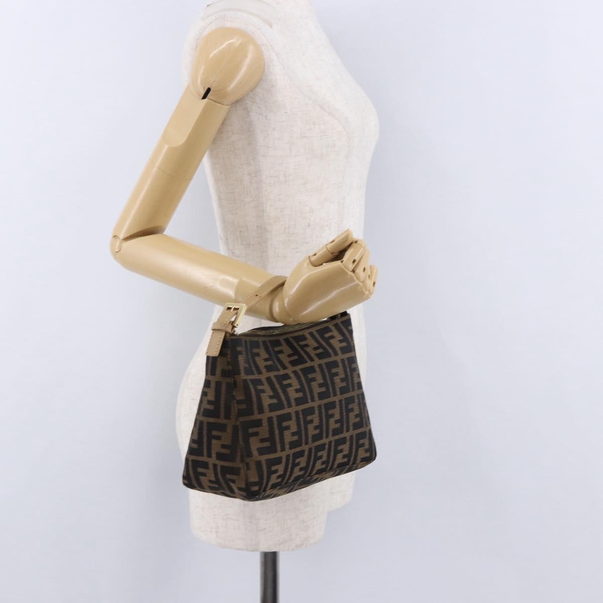 FENDI Zucca Canvas Hand Bag Black Brown Auth 195959V