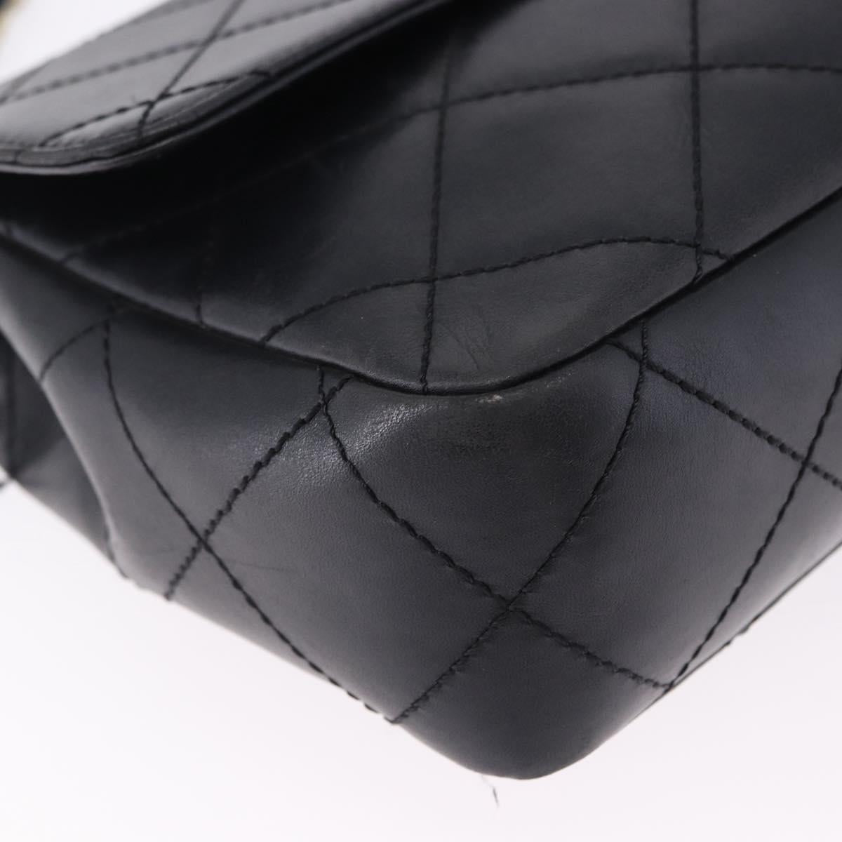 CHANEL Matelasse Chain Shoulder Bag Lamb Skin Black Silver CC Auth 195960A