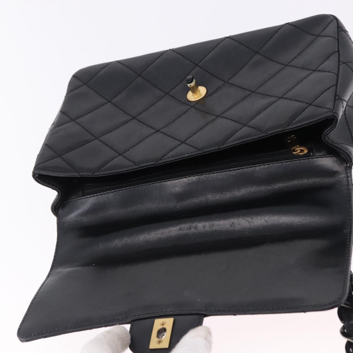 CHANEL Matelasse Chain Shoulder Bag Lamb Skin Black Silver CC Auth 195960A