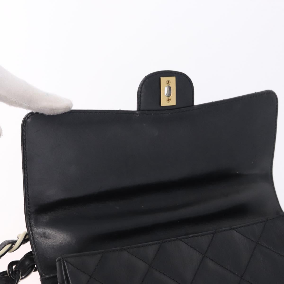CHANEL Matelasse Chain Shoulder Bag Lamb Skin Black Silver CC Auth 195960A