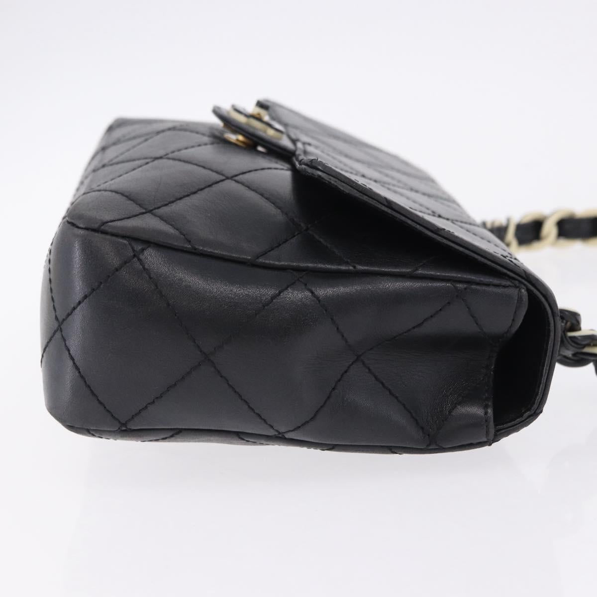 CHANEL Matelasse Chain Shoulder Bag Lamb Skin Black Silver CC Auth 195960A