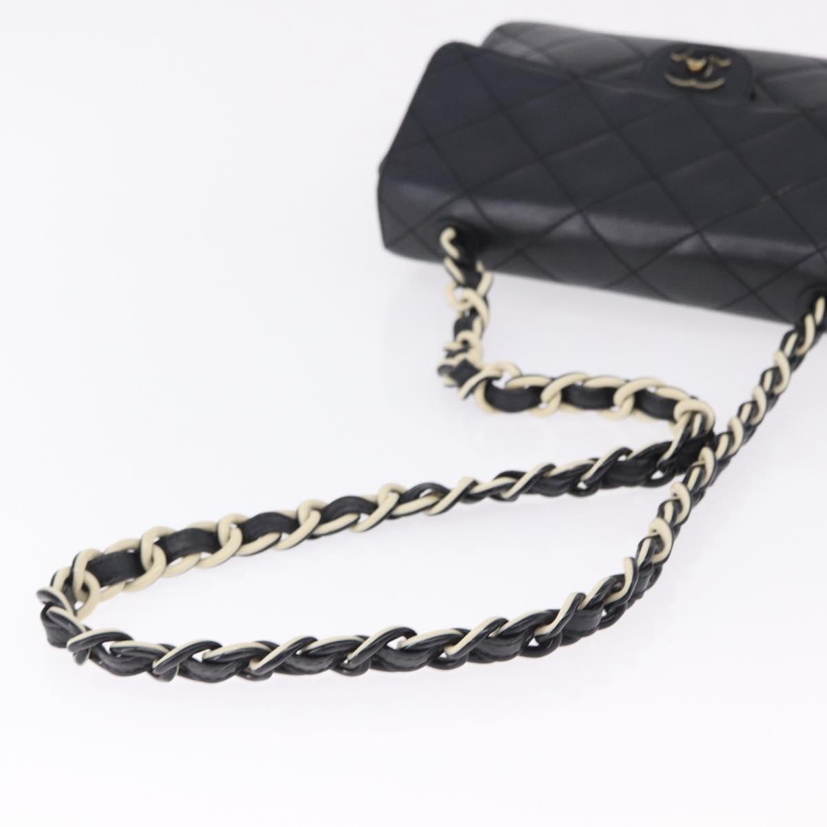 CHANEL Matelasse Chain Shoulder Bag Lamb Skin Black Silver CC Auth 195960A