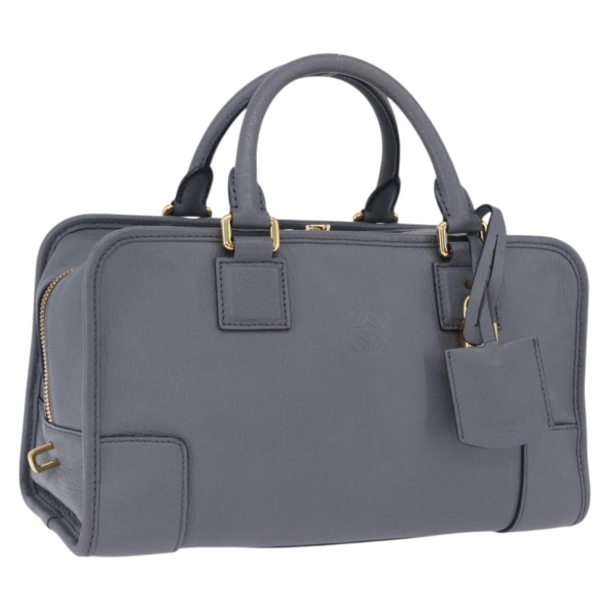 LOEWE Amazona 28 Hand Bag Leather Gray Gold Auth 195962M
