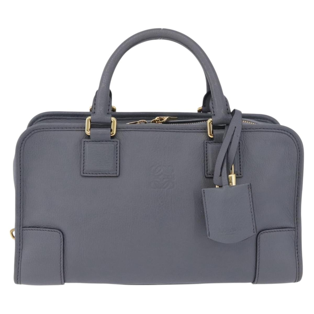 LOEWE Amazona 28 Hand Bag Leather Gray Gold Auth 195962M