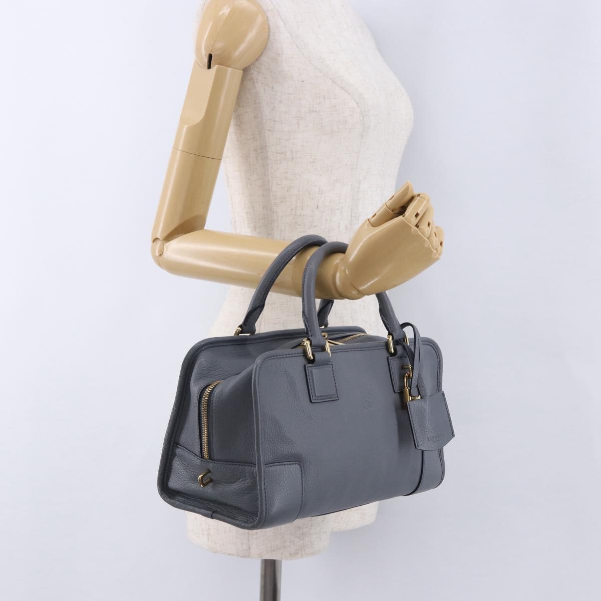 LOEWE Amazona 28 Hand Bag Leather Gray Gold Auth 195962M