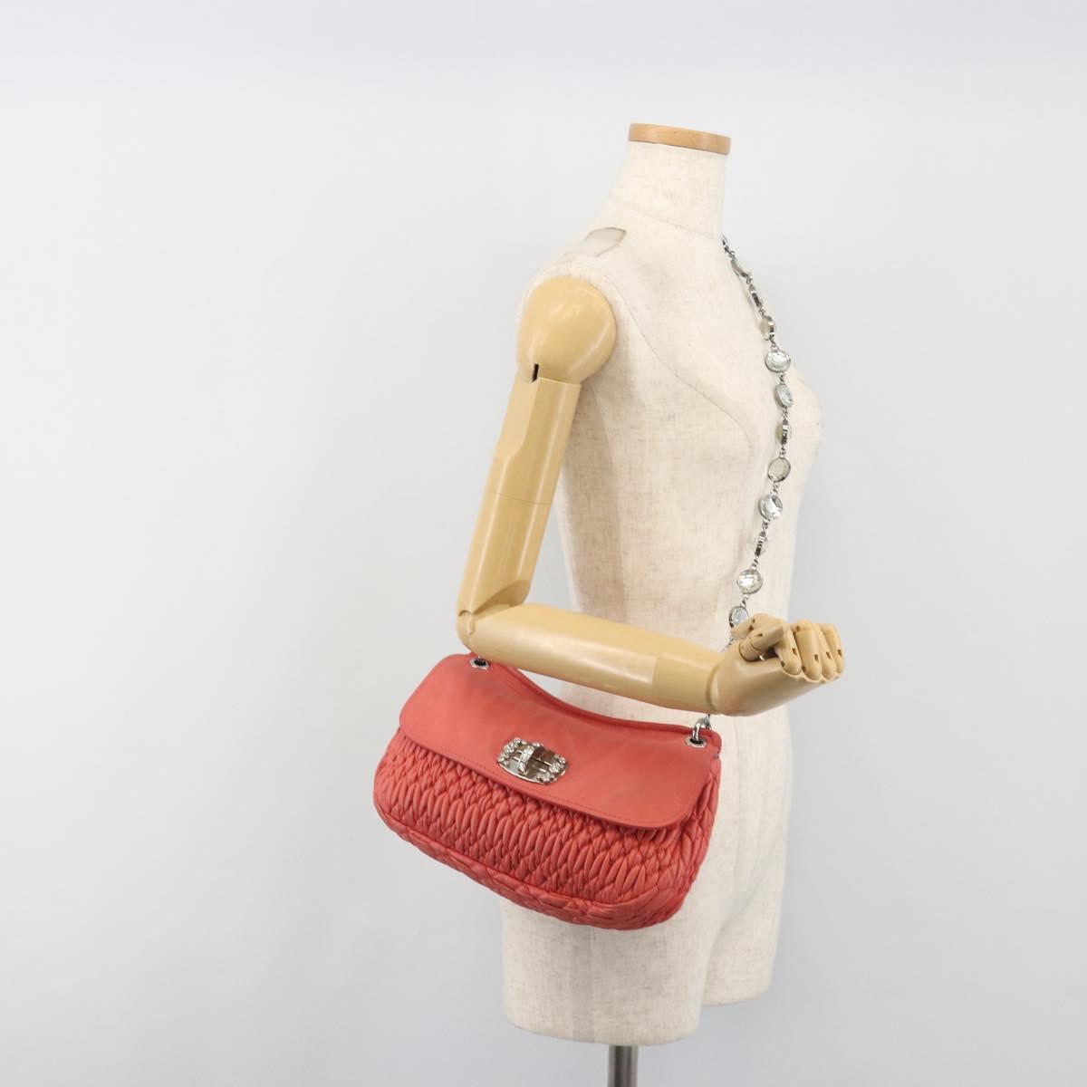 Miu Miu Matelasse Chain Shoulder Bag Leather Pink Silver Auth 195963A