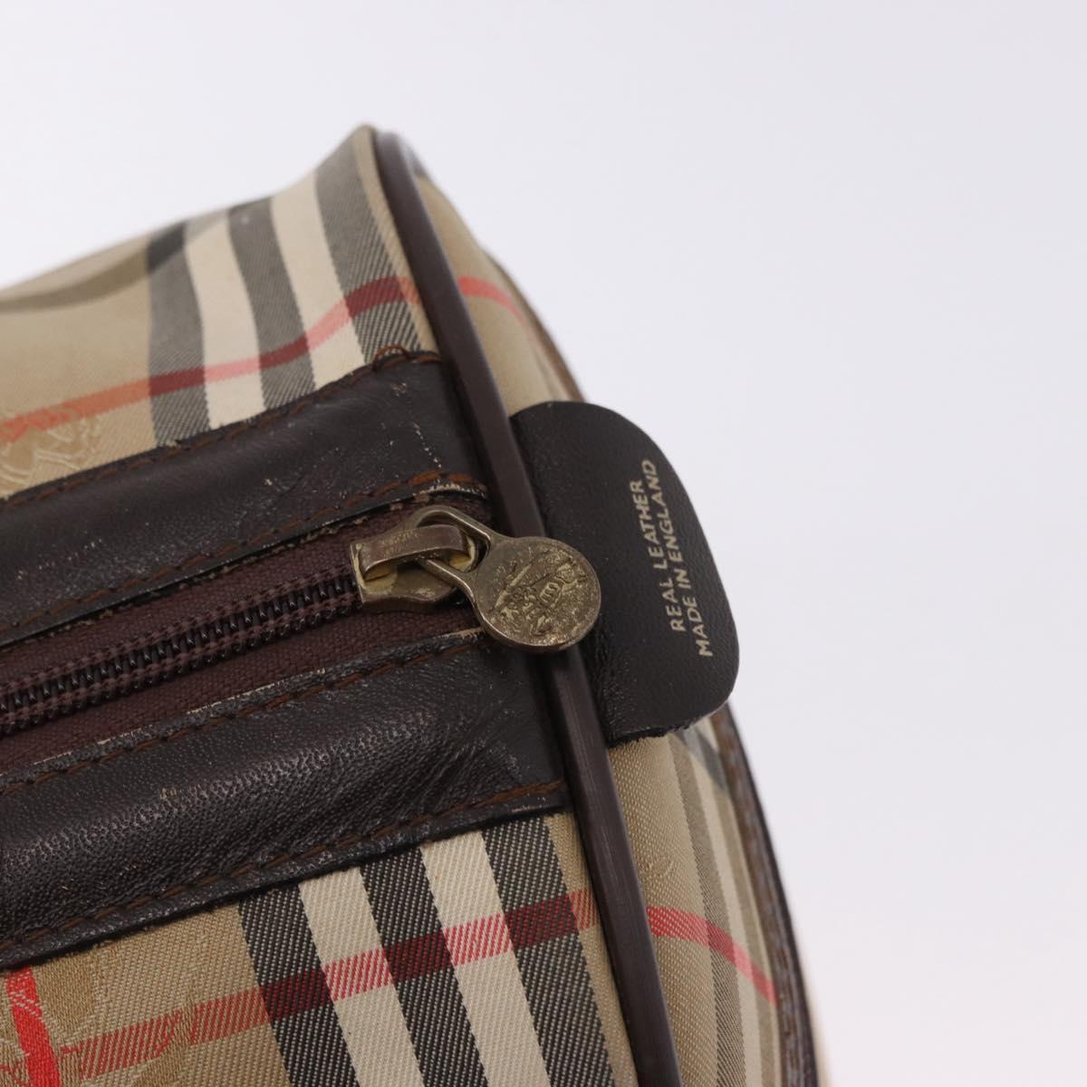Burberrys Nova Check Boston Bag Canvas Beige Gold Auth 195967A