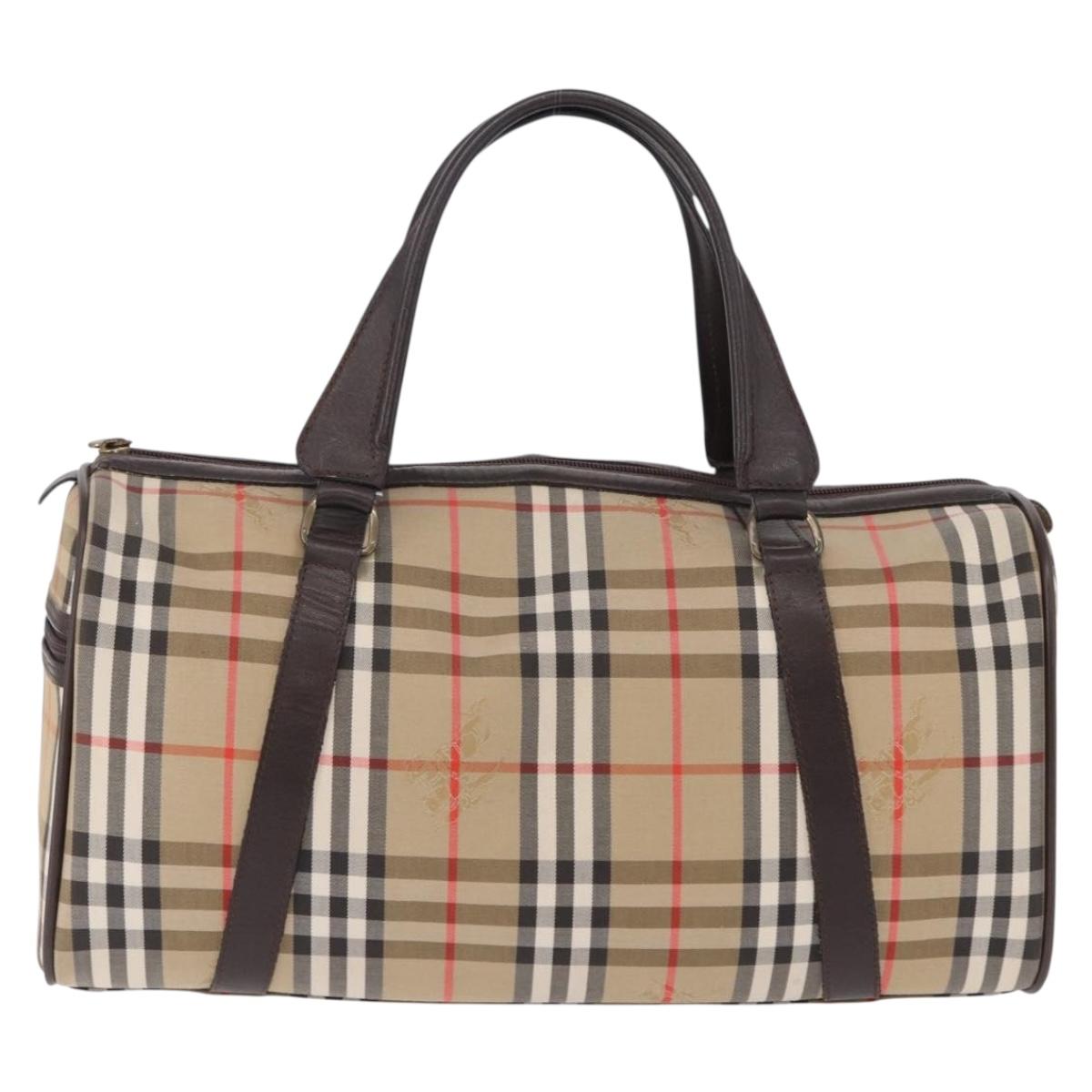 Burberrys Nova Check Boston Bag Canvas Beige Gold Auth 195967A