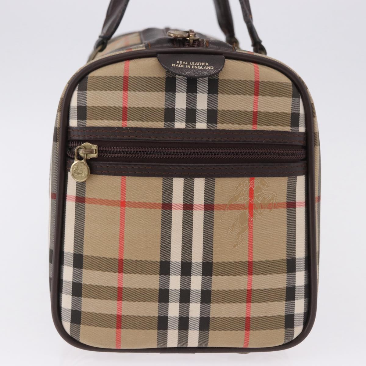 Burberrys Nova Check Boston Bag Canvas Beige Gold Auth 195967A