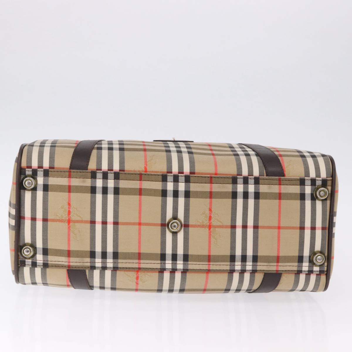 Burberrys Nova Check Boston Bag Canvas Beige Gold Auth 195967A