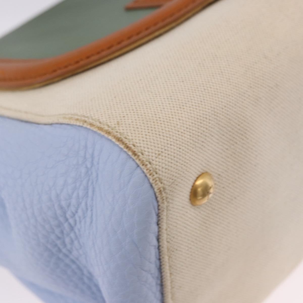 FENDI Hand Bag Canvas 2way Beige Silver Auth 195971A