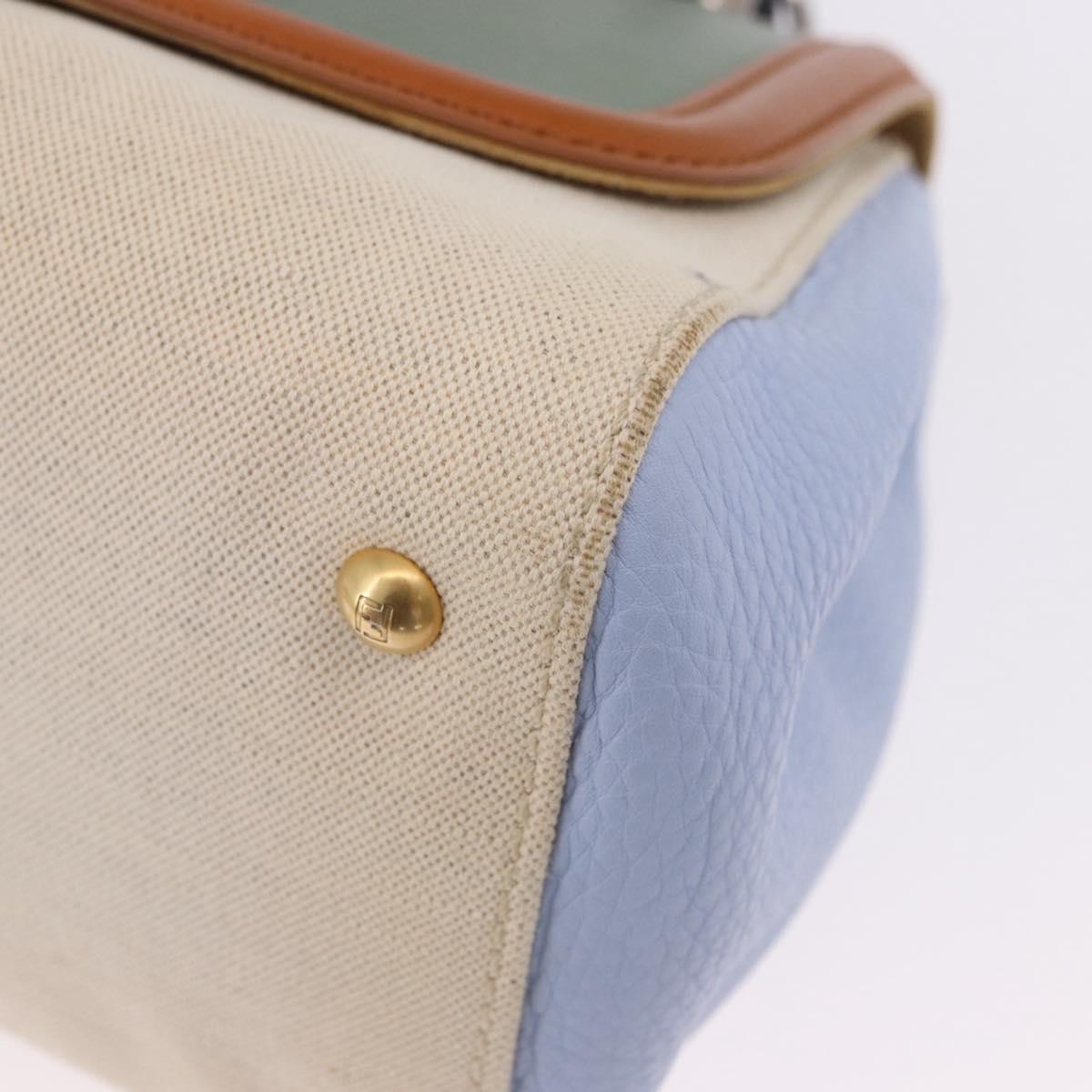 FENDI Hand Bag Canvas 2way Beige Silver Auth 195971A